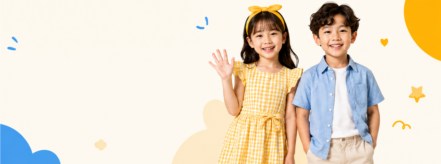 Bé gái và bé trai vui vẻ trong trang phục Goldkids